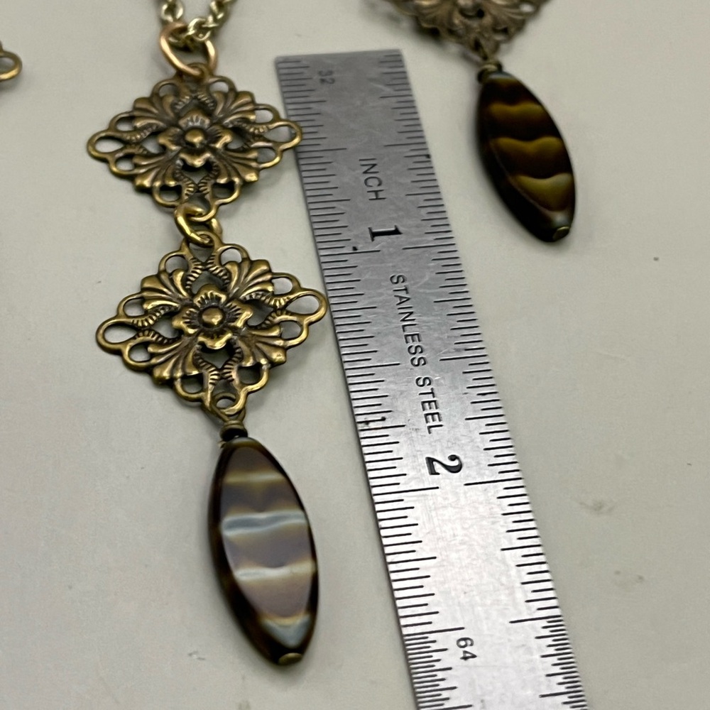 Bronze and Brown Filigree Necklace with Ornate Design - Picture 2 of 4